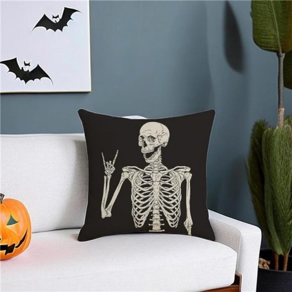 (2Pc) Skeleton Skull Halloween Pillow Covers Case Sofa Chair Halloween Decor - Picture 2 of 6